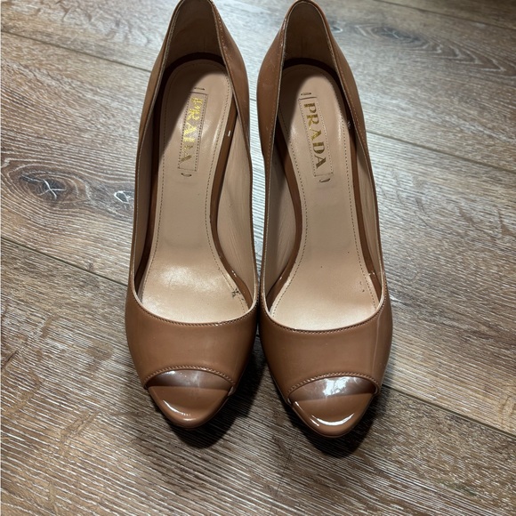 Prada Women's Brown Peep Toe Heels - Picture 3 of 6